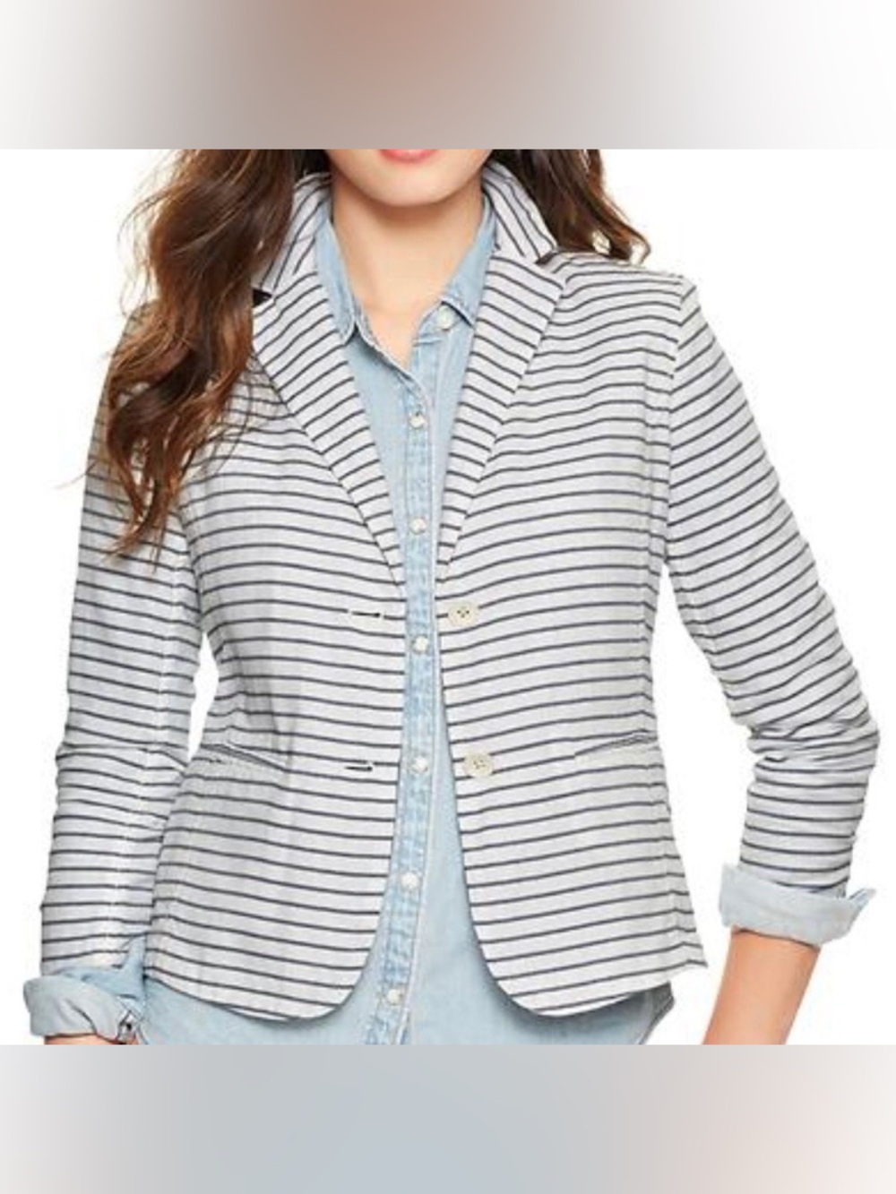 GAP | Striped Unstructured Blazer White gray Linen Cotton Lined | 10